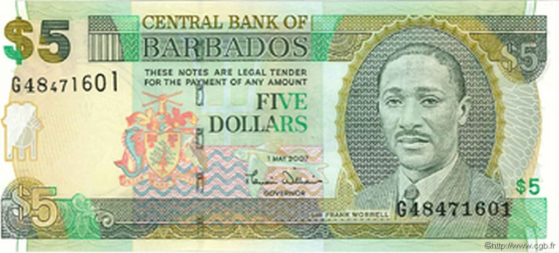 5 dollars - Barbados