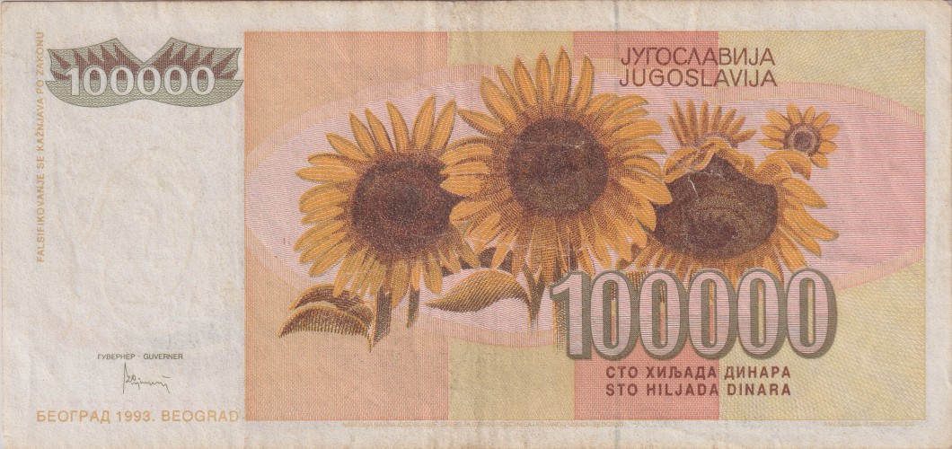 100000 dinara - Yougoslavie