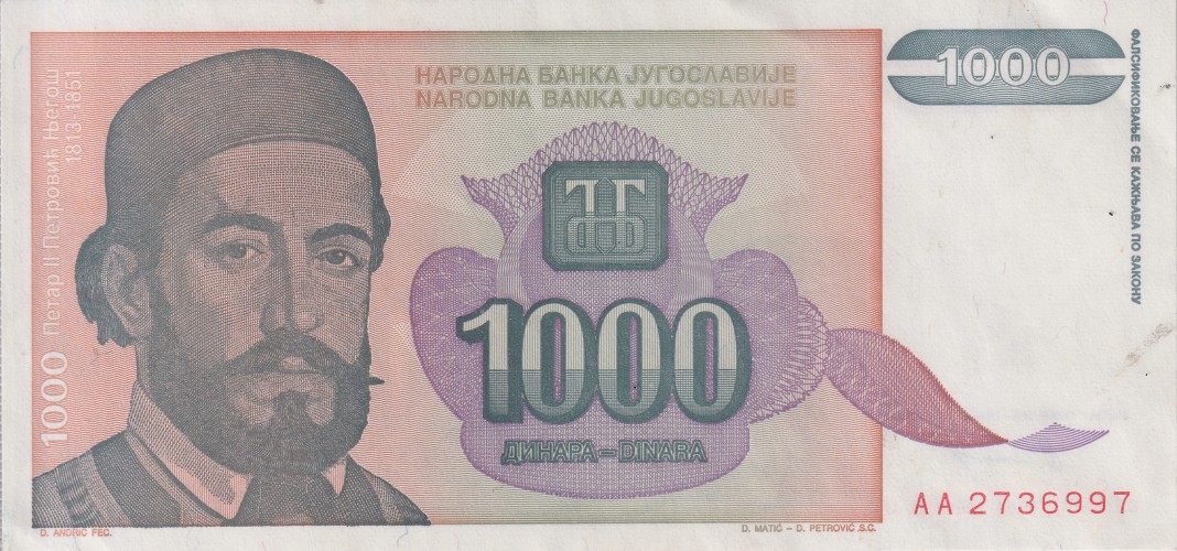 1000 dinara - Yougoslavie