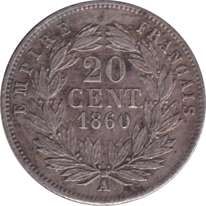 20 centimes silver - Napoléon III - Bare head