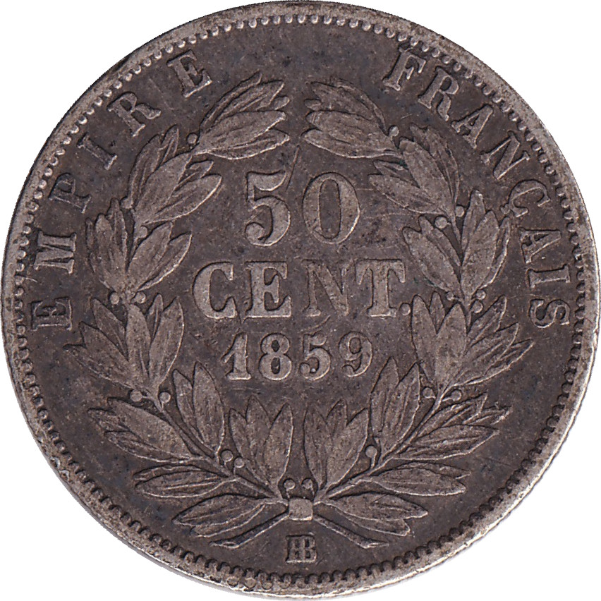 50 centimes silver - Napoléon III - Bare head