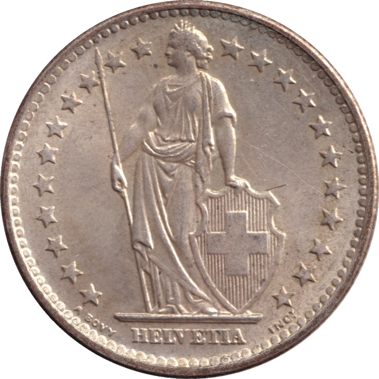 2 francs silver - Standing Helvetia - Silver