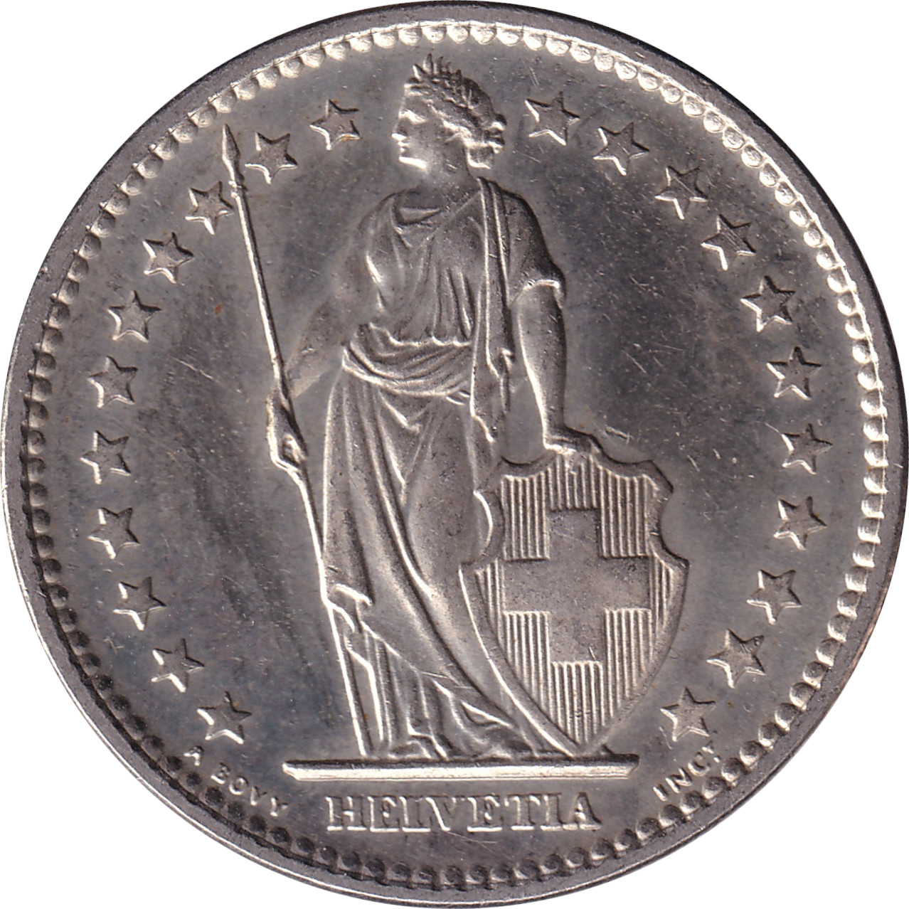 2 francs - Helvetia debout - Cupronickel