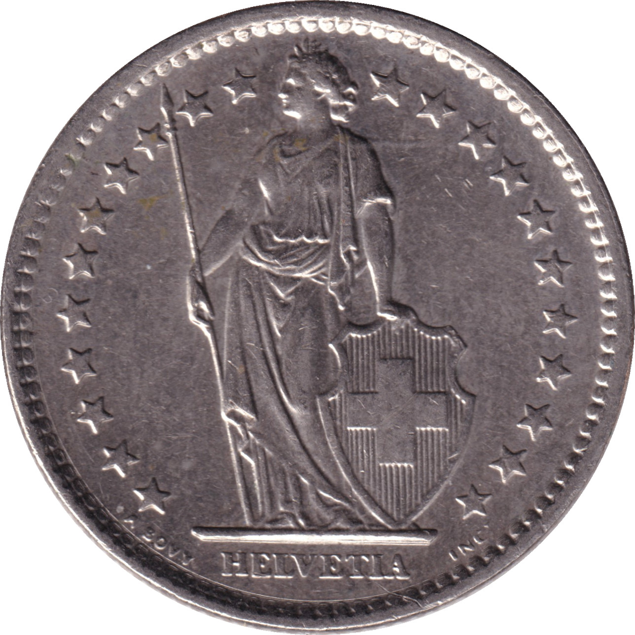 2 francs - Standing Helvetia - Cupronickel