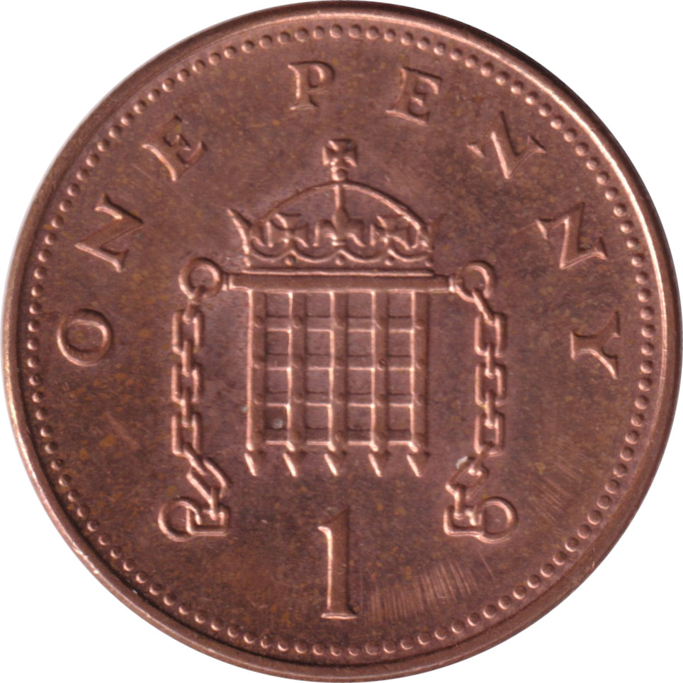 1 penny - Elizabeth II - Old head - Grill - Copper plate