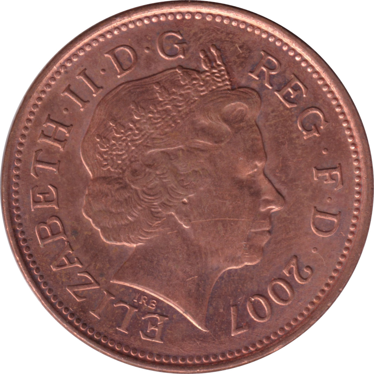 2 pence - Elizabeth II - Old Head - Hat - Copper plate