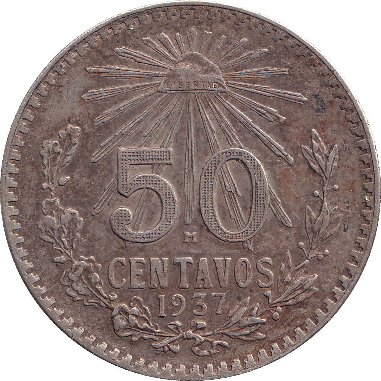 50 centavos argent - Aigle de face - Petit module