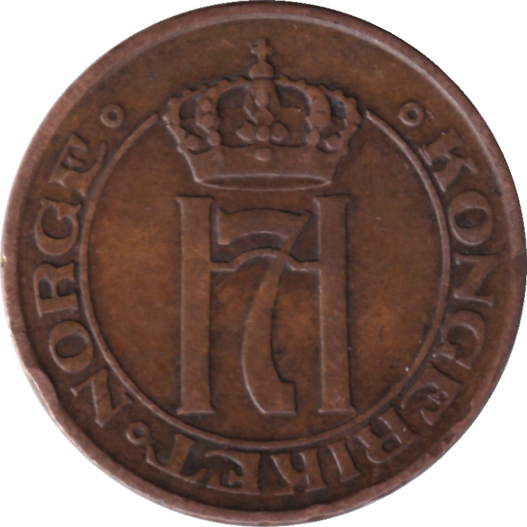 1 ore - Haakon VII - Monogramme - Type 1 - Bronze