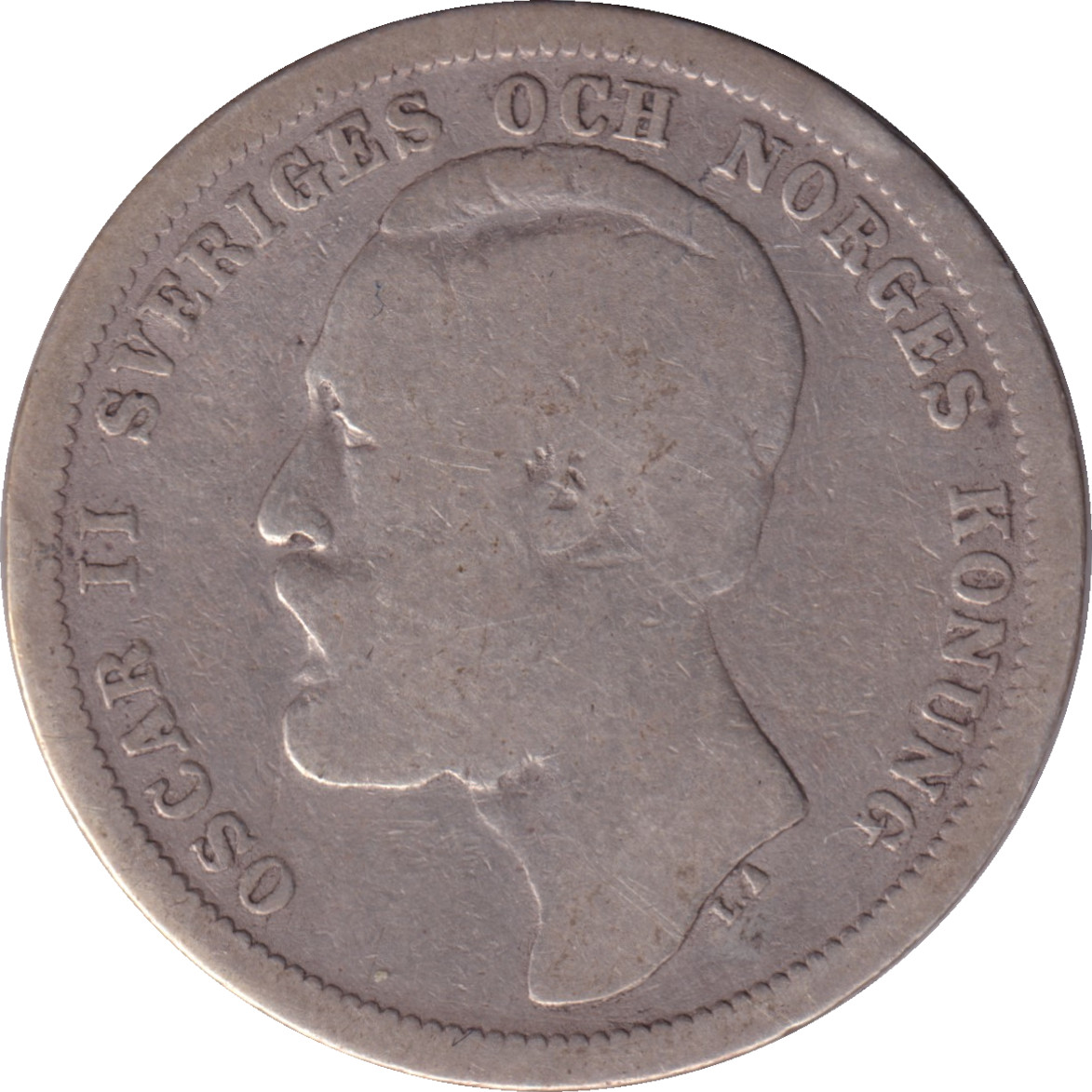 1 krona silver - Oscar II - Mature head