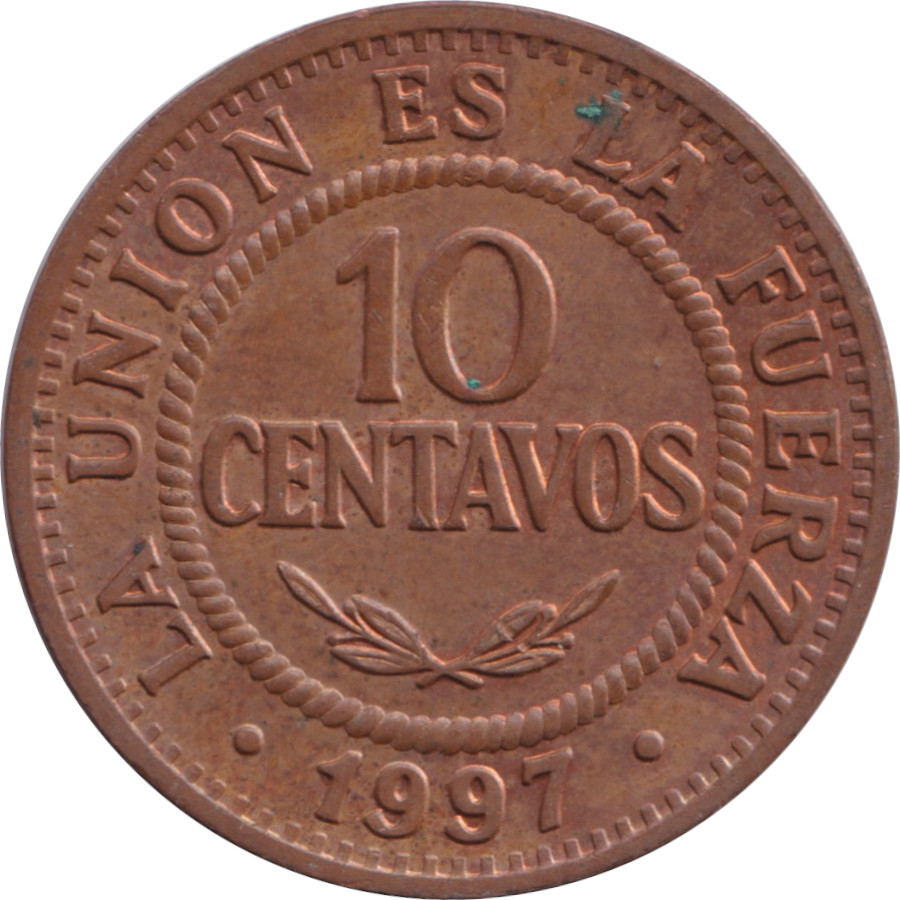 10 centavos - République de Bolivie - Acier cuivré