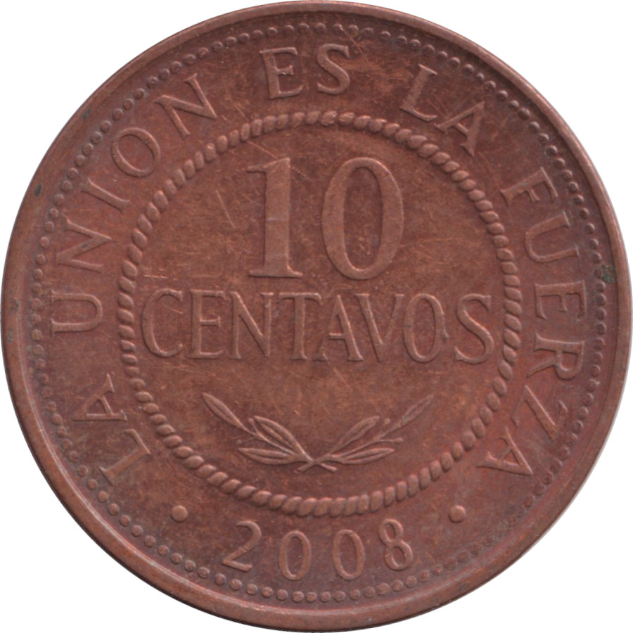 10 centavos - République de Bolivie - Acier cuivré