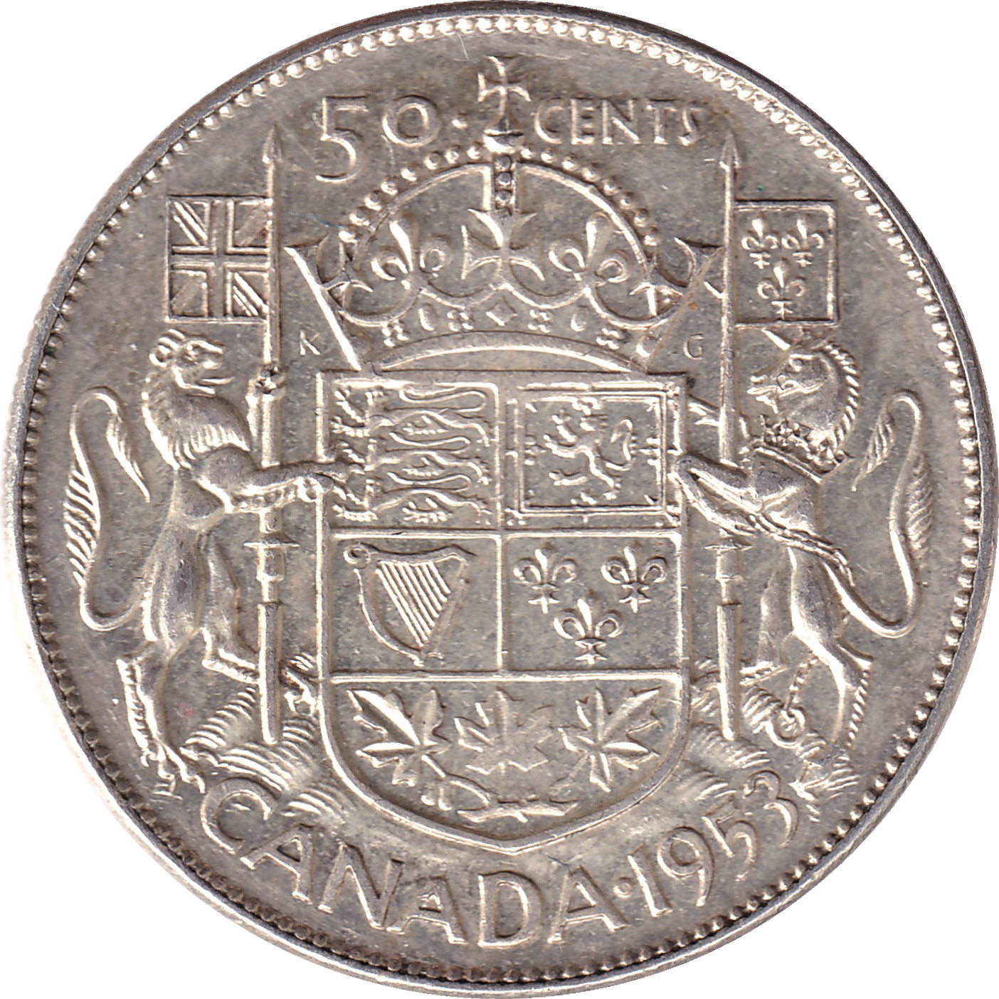 50 cents silver - Elizabeth II - Buste jeune - Grandes armoiries