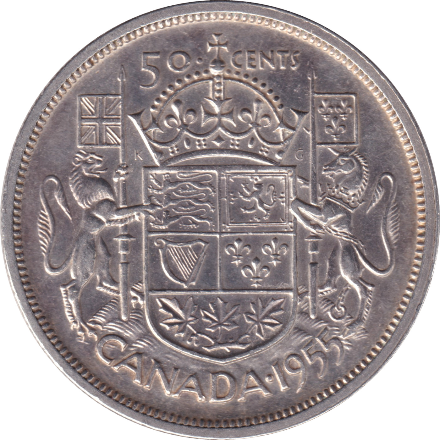 50 cents silver - Elizabeth II - Buste jeune - Grandes armoiries