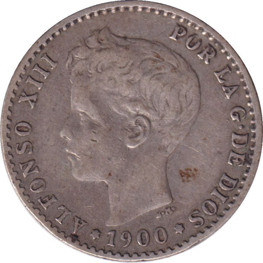 50 centimos silver - Alphonse XIII - Young head