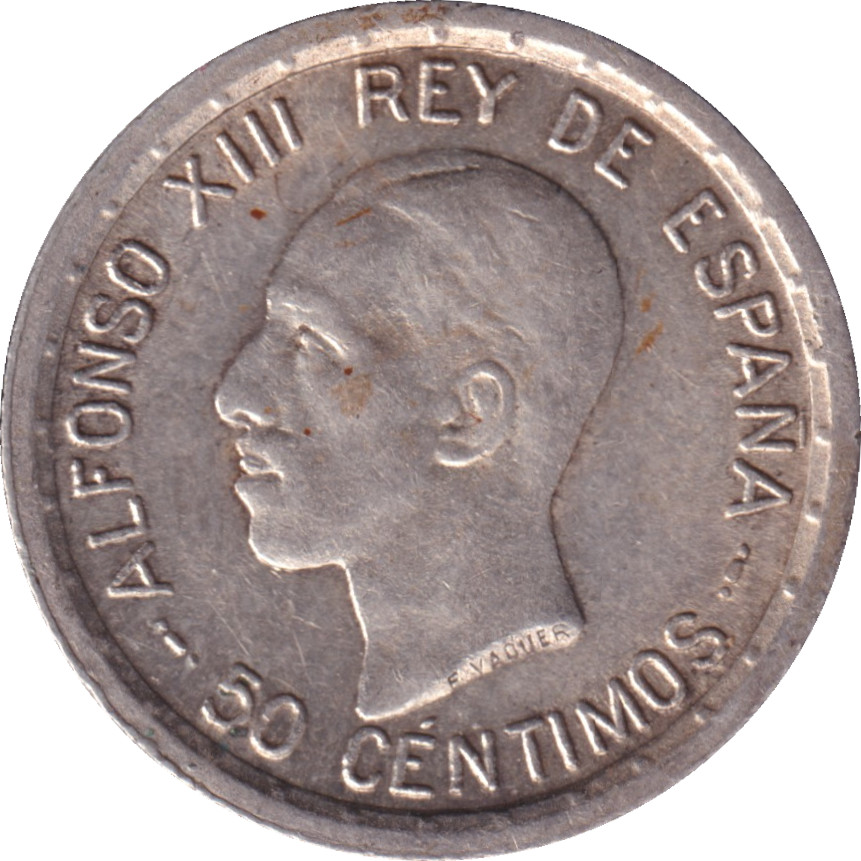 50 centimos silver - Alphonse XIII - Old head