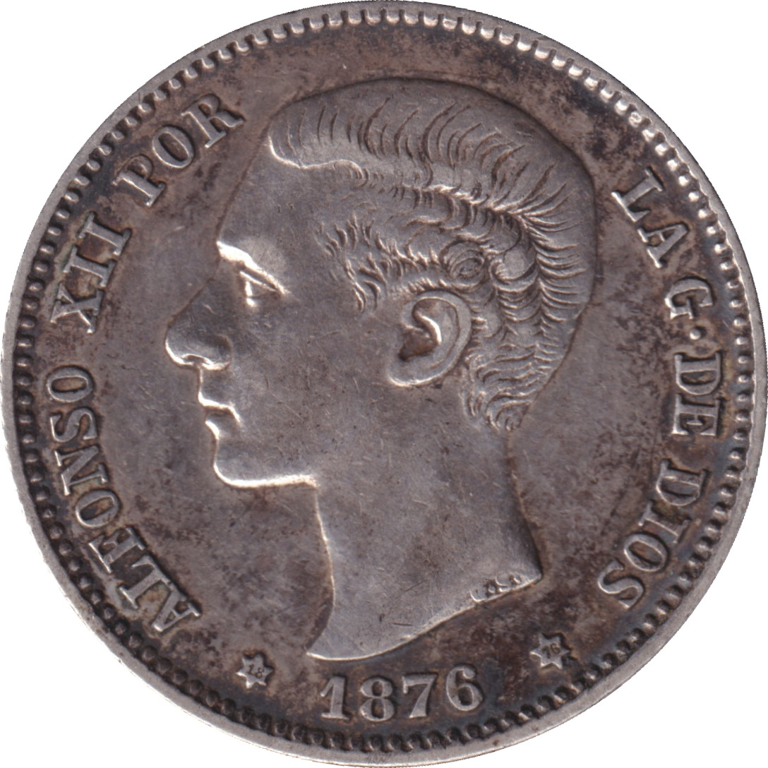 1 peseta silver - Alphonse XII - Young head