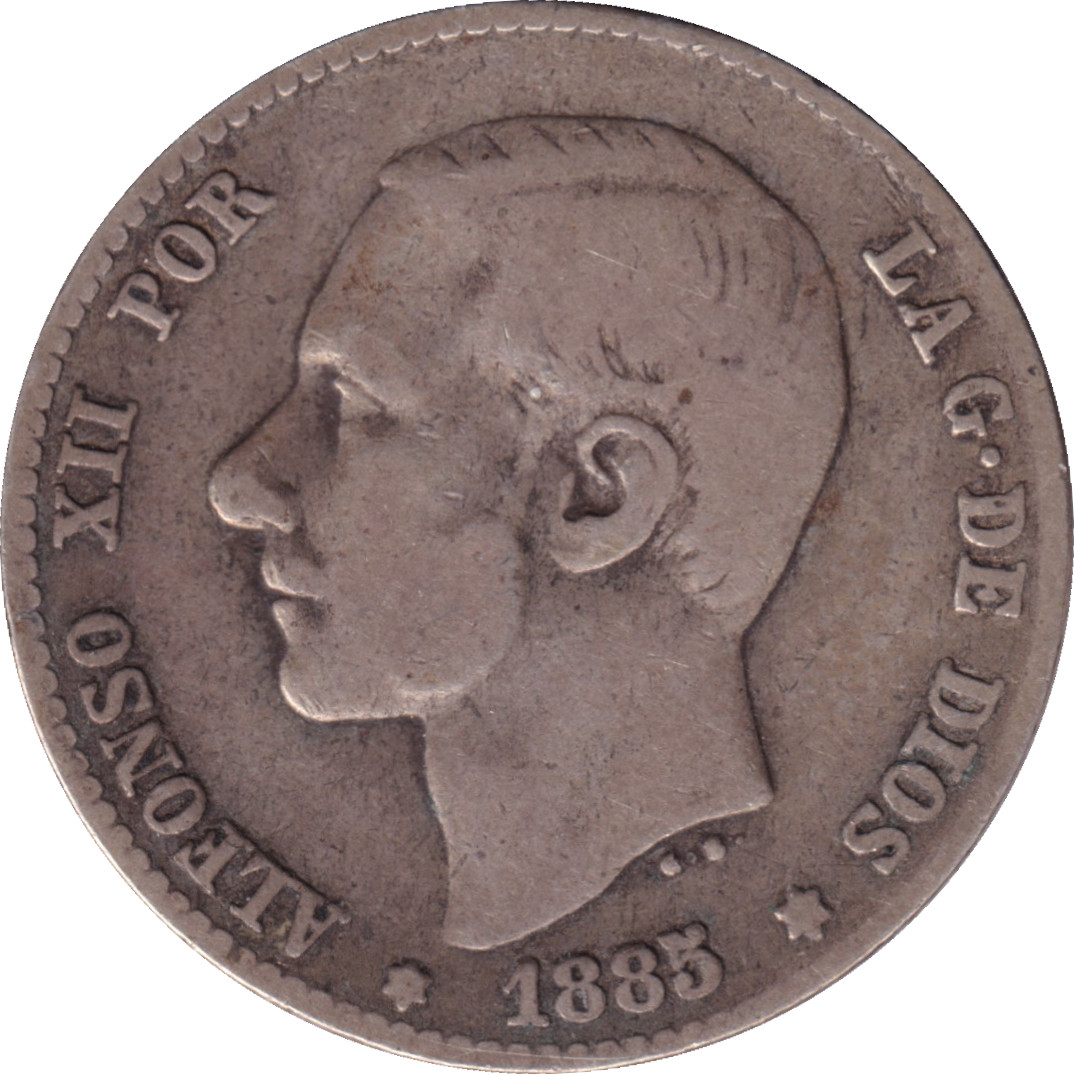 1 peseta silver - Alphonse XII - Mature head