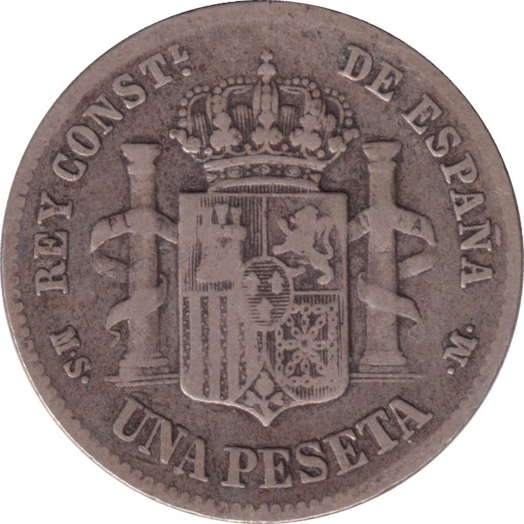 1 peseta silver - Alphonse XII - Mature head