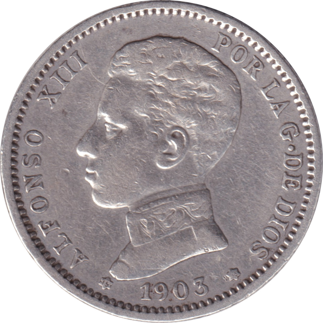 1 peseta silver - Alphonse XIII - Petit buste