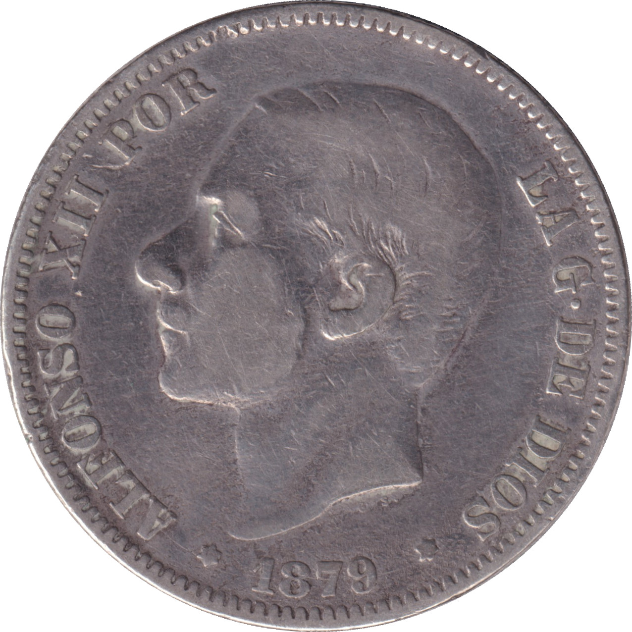 2 pesetas silver - Alphonse XII - Young head