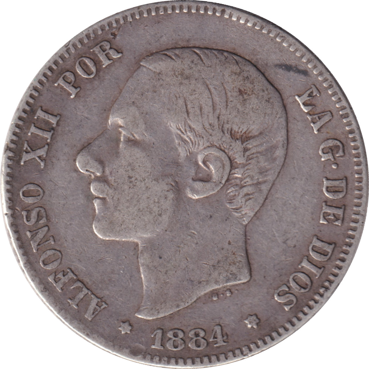 2 pesetas silver - Alphonse XII - Young head