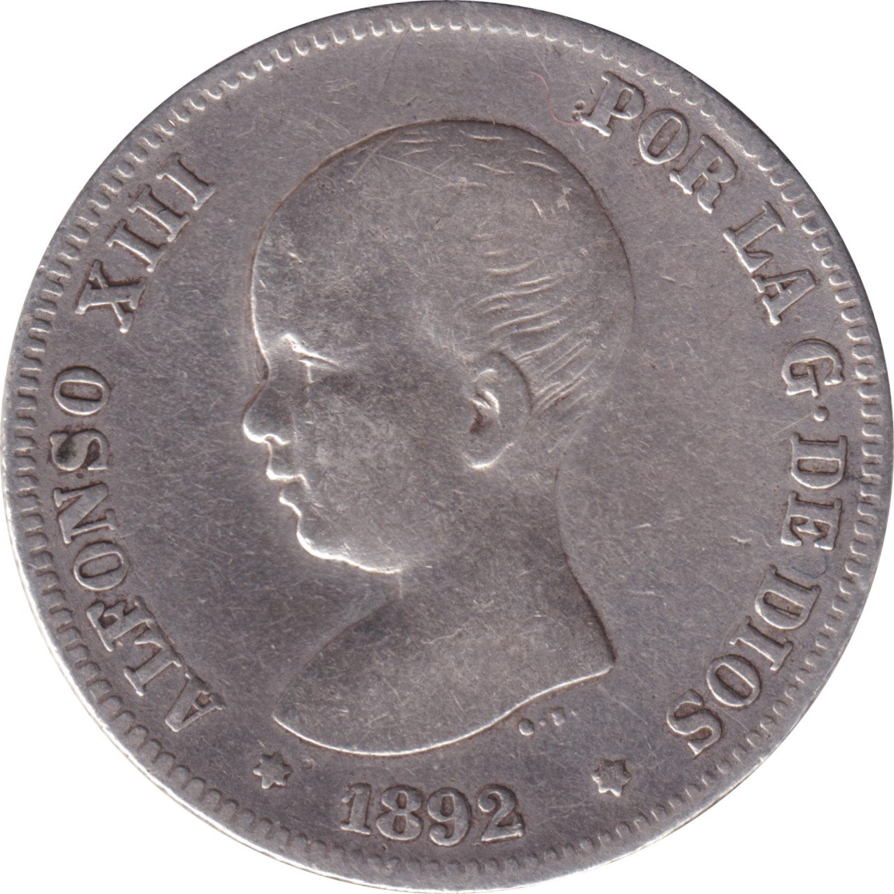 2 pesetas silver - Alphonse XIII - Buste juvénile