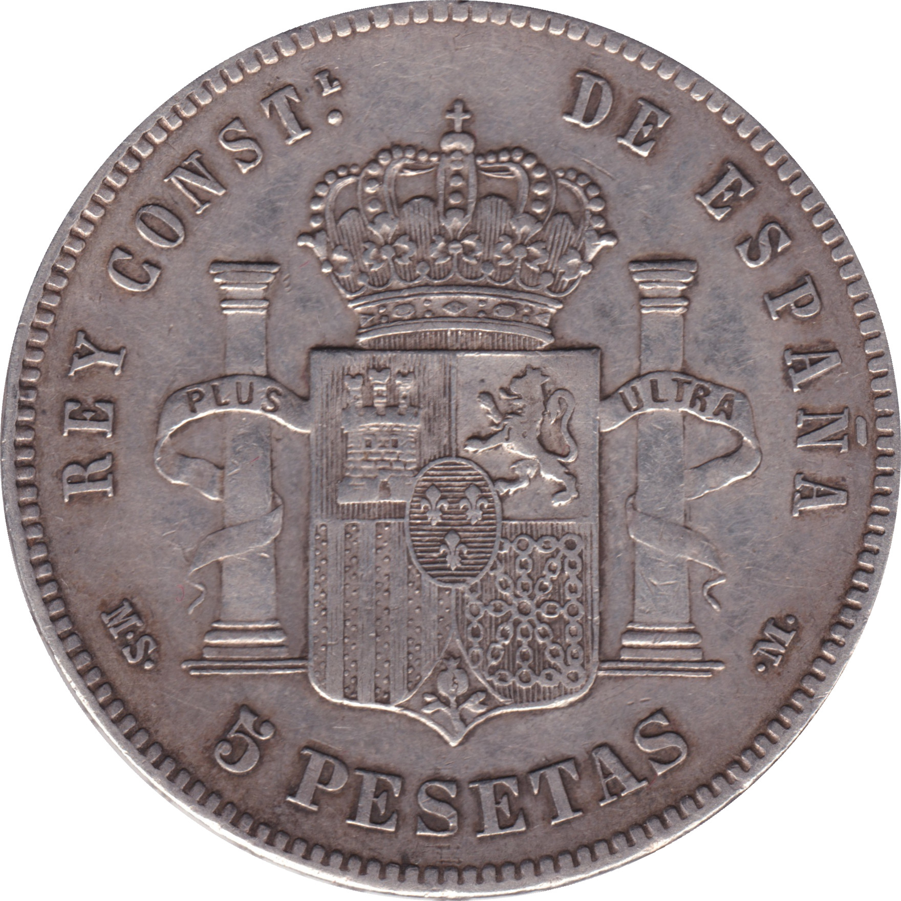 5 pesetas silver - Alphonse XII - Mature head