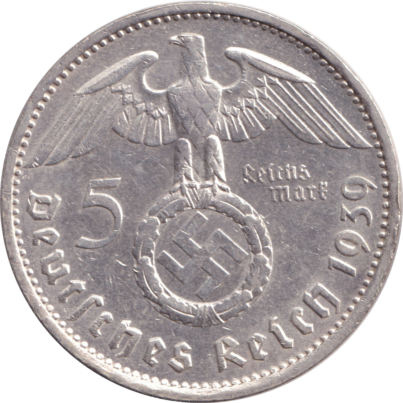 5 mark silver - Hindenburg - Nazi Emblem