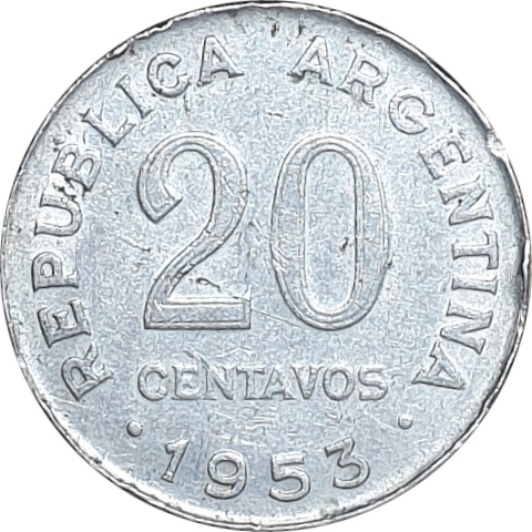 20 centavos - Jose de San Martin - Large bust - Cupronickel plate