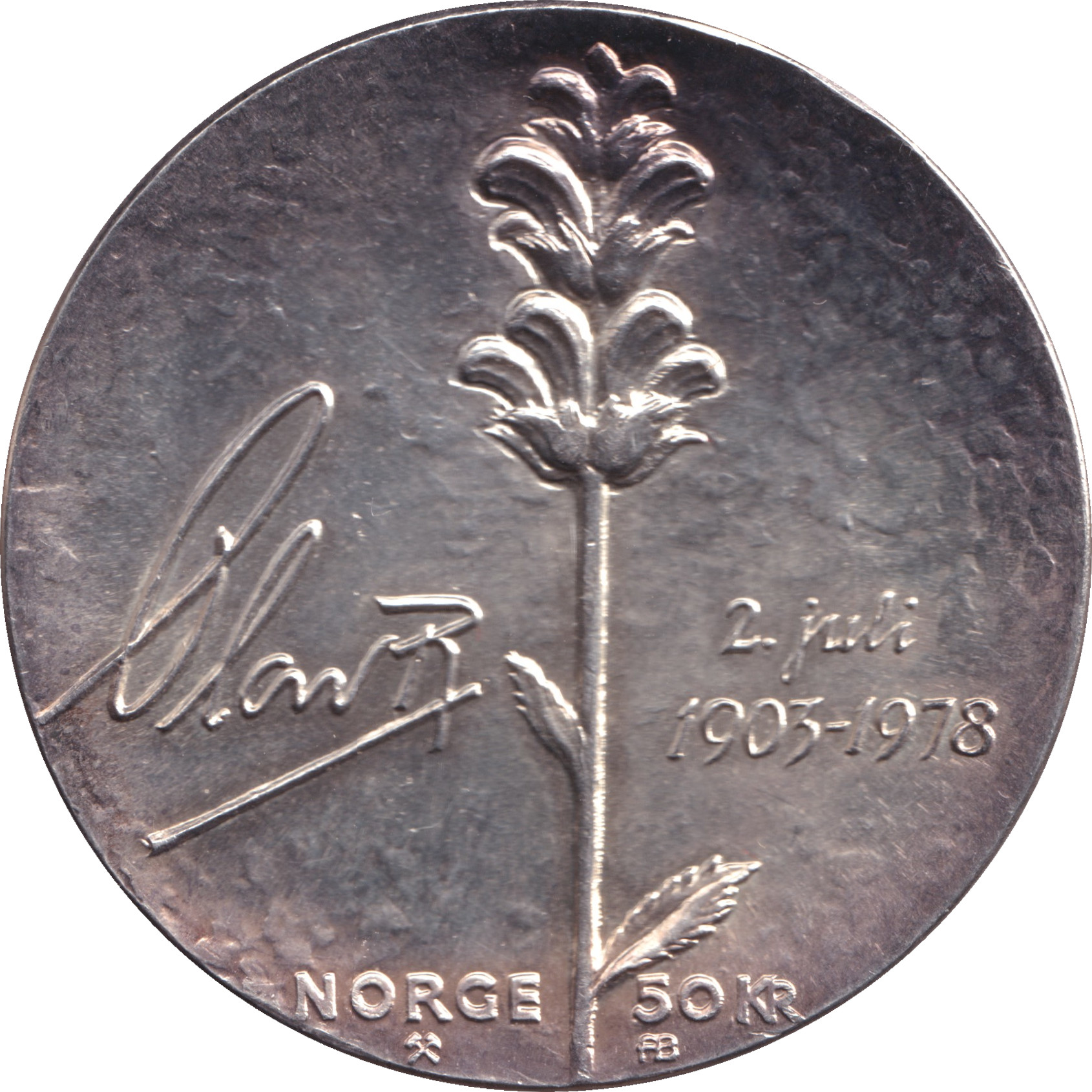 50 kroner silver - Olaf V - 75 years