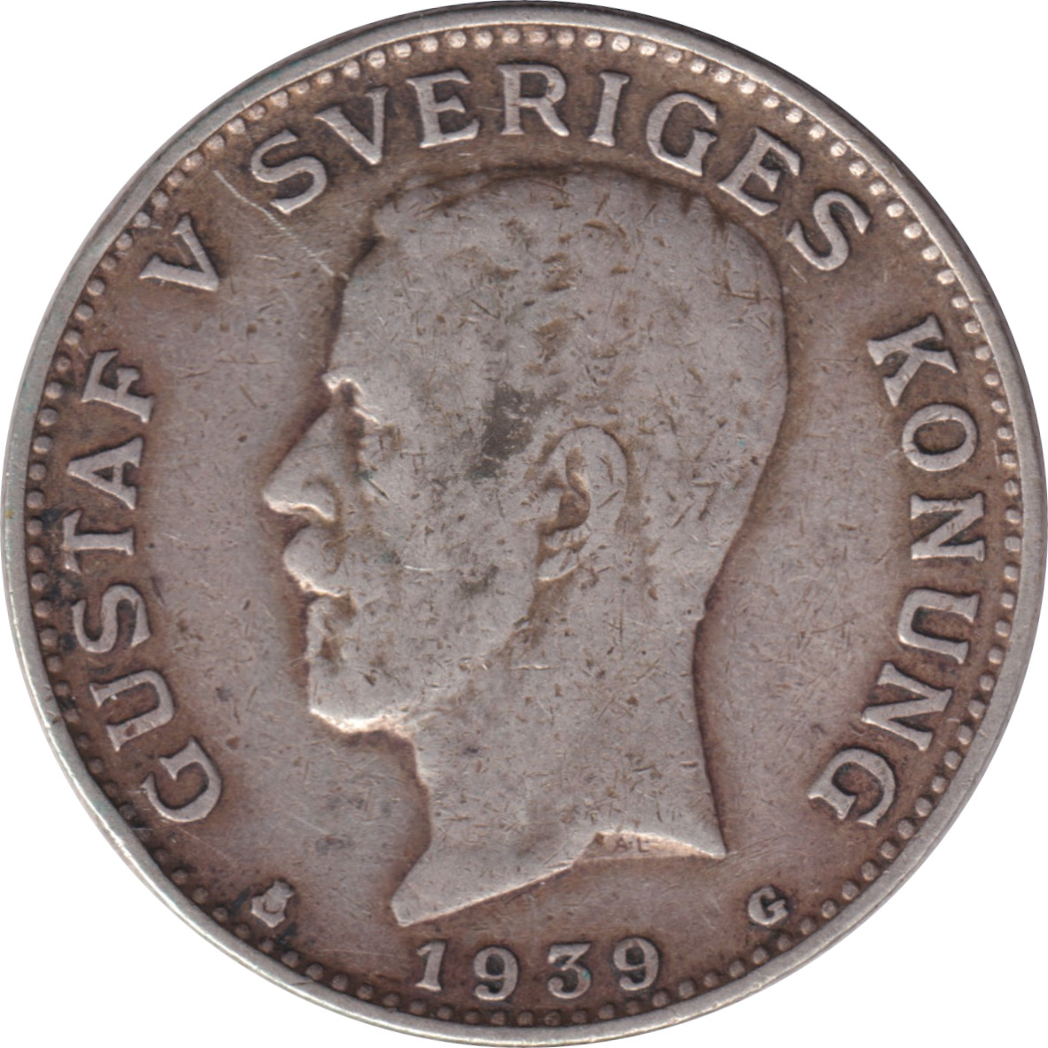 1 krona silver - Gustave V - Mature head