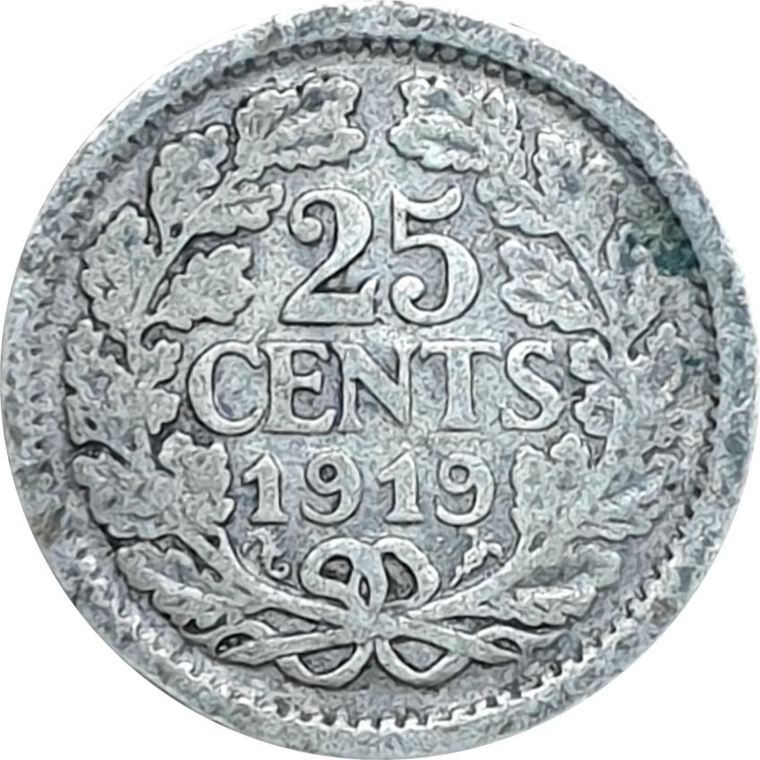 25 cents argent - Wilhelmina I - Buste mature