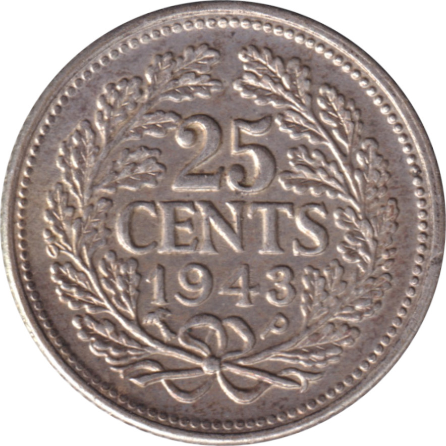 25 cents argent - Wilhelmina I - Tête mature