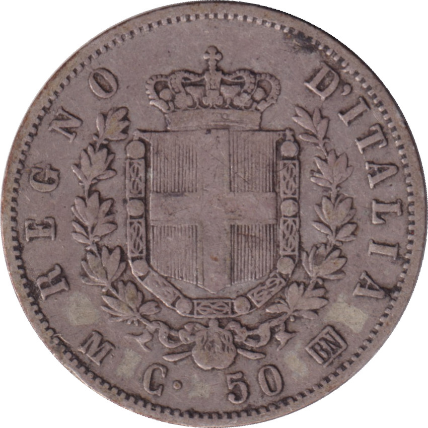 50 centesimi silver - Victor Emmanuel II - Shield