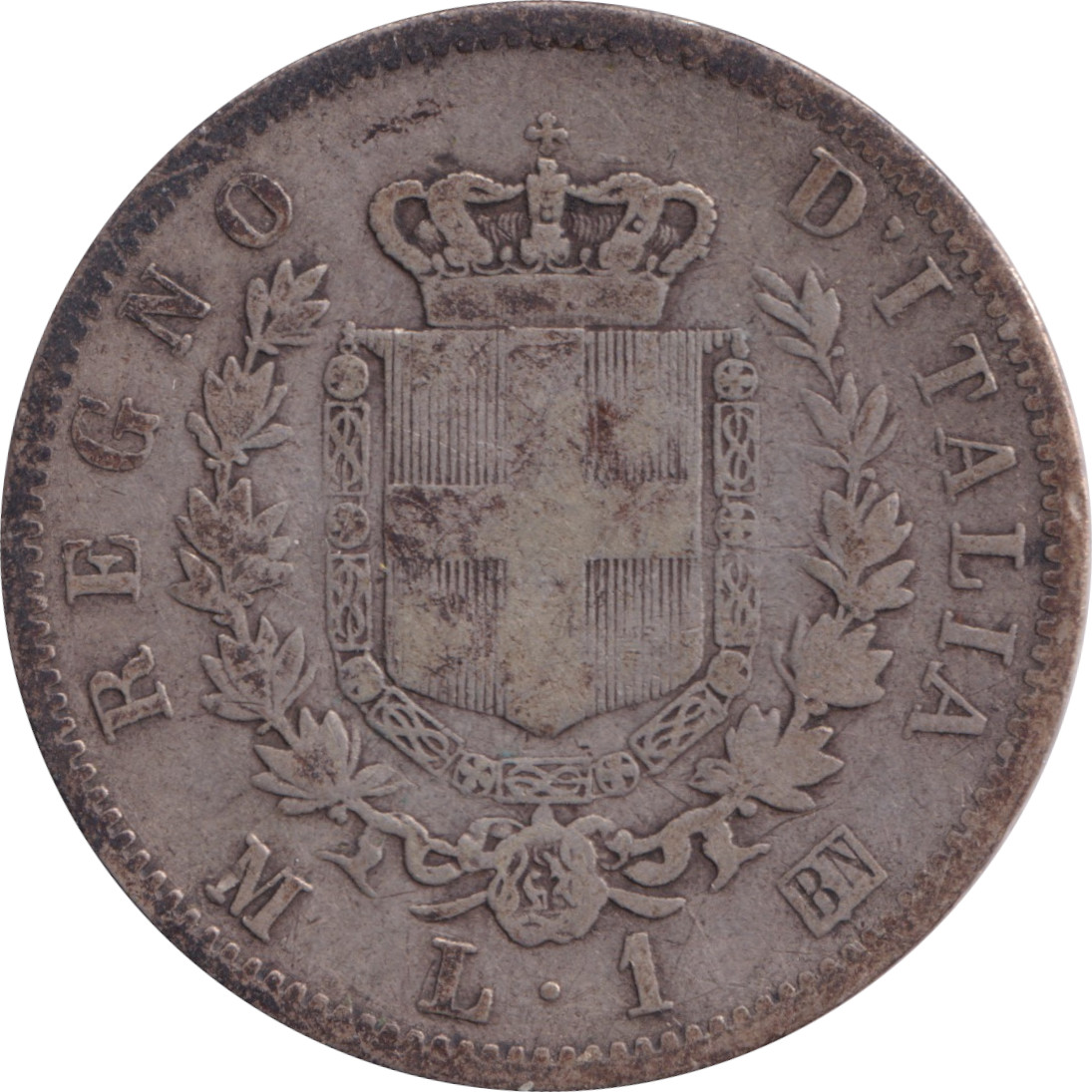 1 lira silver - Victor Emmanuel II - Shield