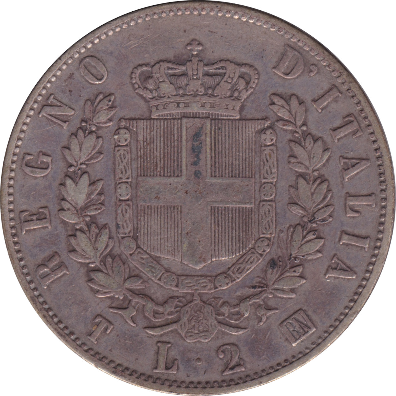 2 lire argent - Victor Emmanuel II - Blason