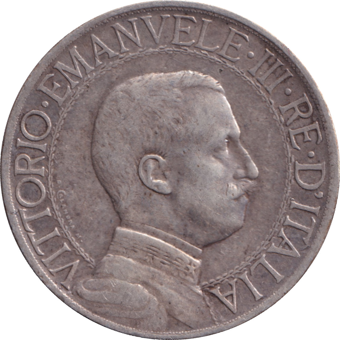 1 lira silver - Victor Emmanuel III - Quadrige - Buste