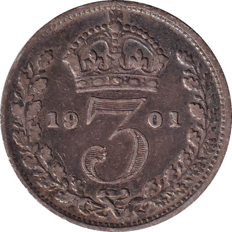 3 pence argent - Victoria - Buste agé