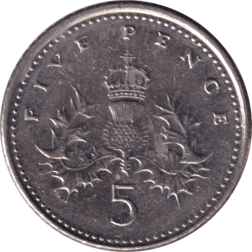 5 pence - Elizabeth II - Tête agée - Chardon