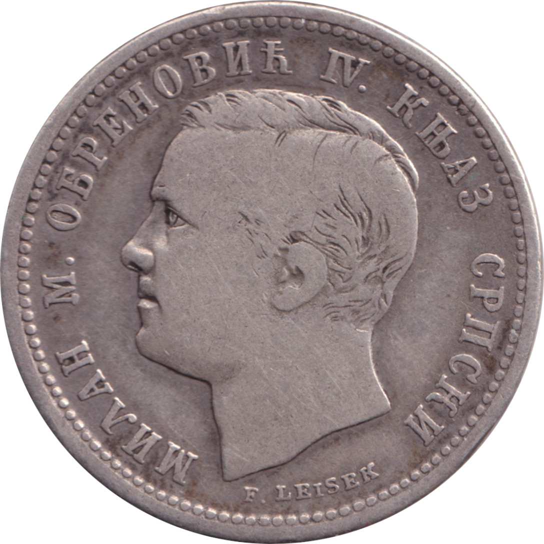 1 dinar silver - Milan Obrenovic IV - Young head