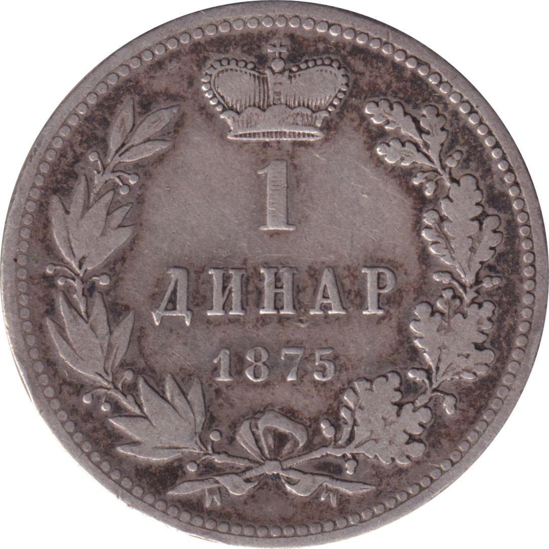 1 dinar argent - Milan Obrenovic IV - Tête jeune