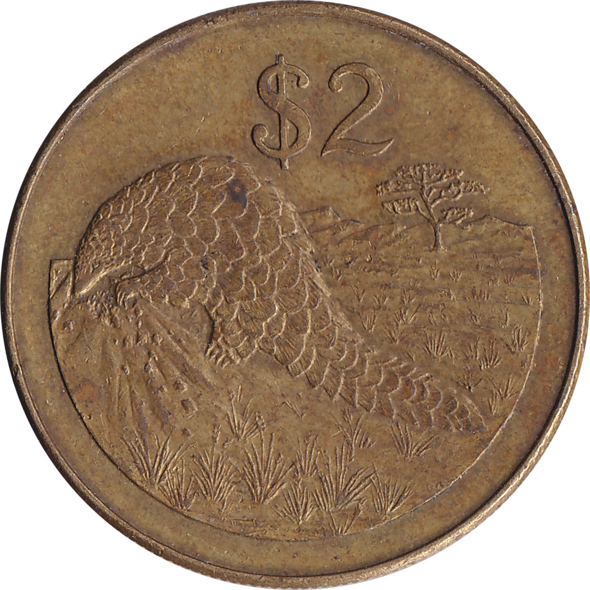 2 dollars - Pangolin - Brass plate