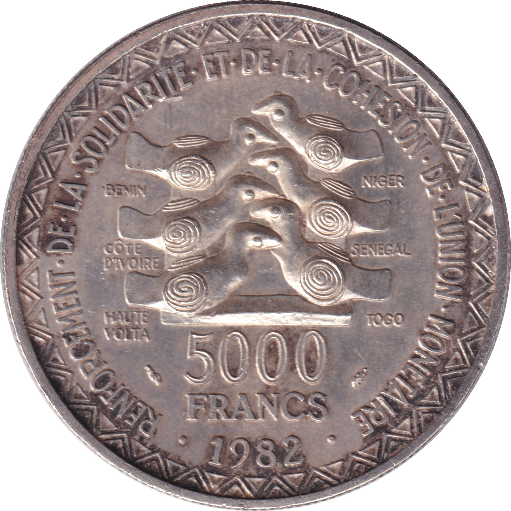 5000 francs argent - Union monétaire - 20 ans