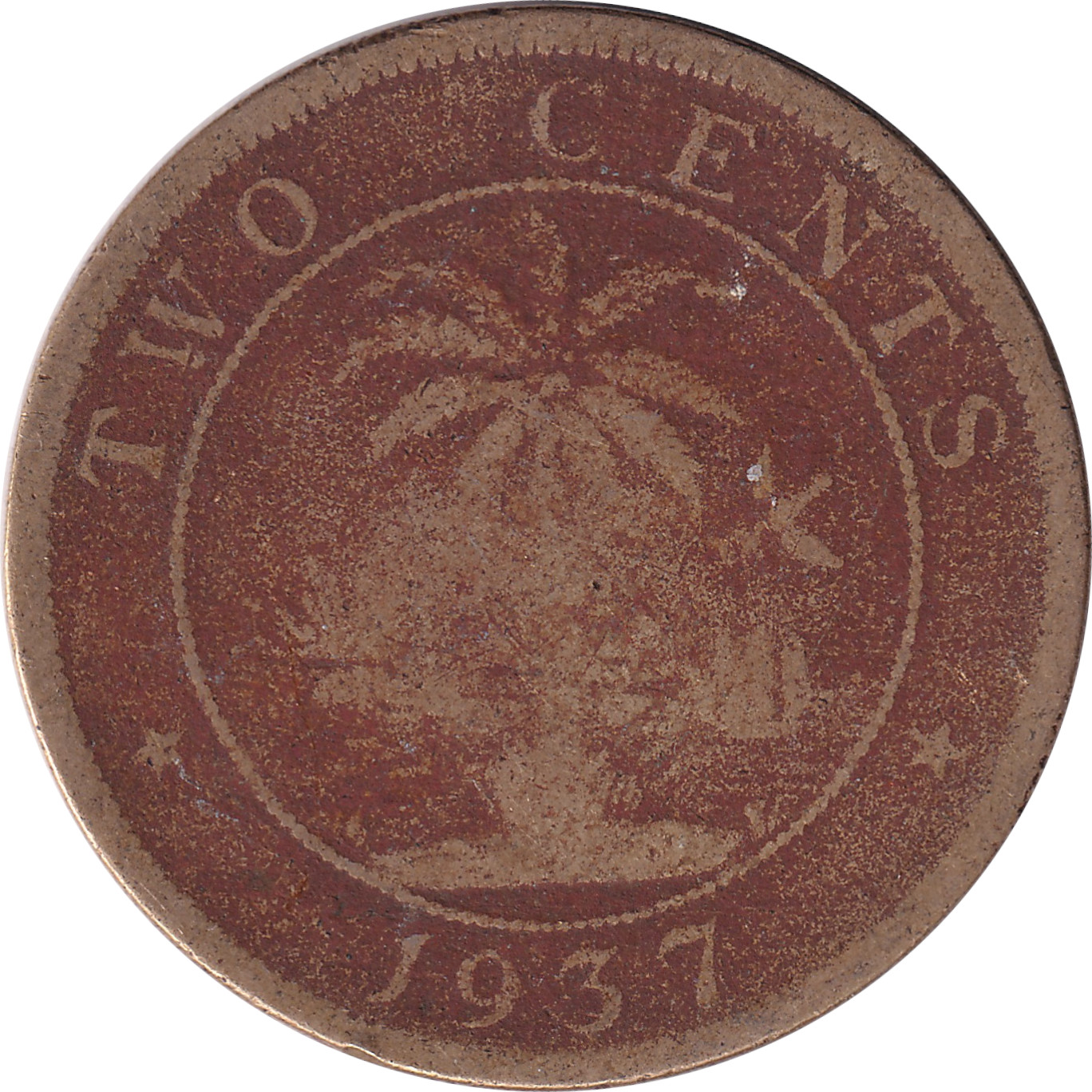 2 cents - Elephant - Palm Tree - Laiton