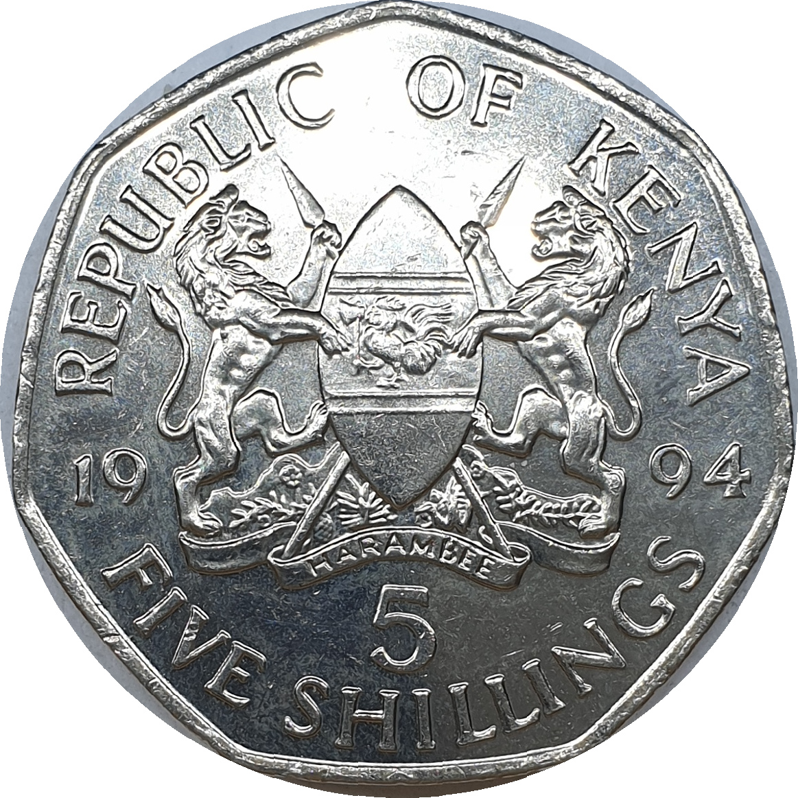 5 shillings - Daniel Toroitich - Large arms - Nickel plate