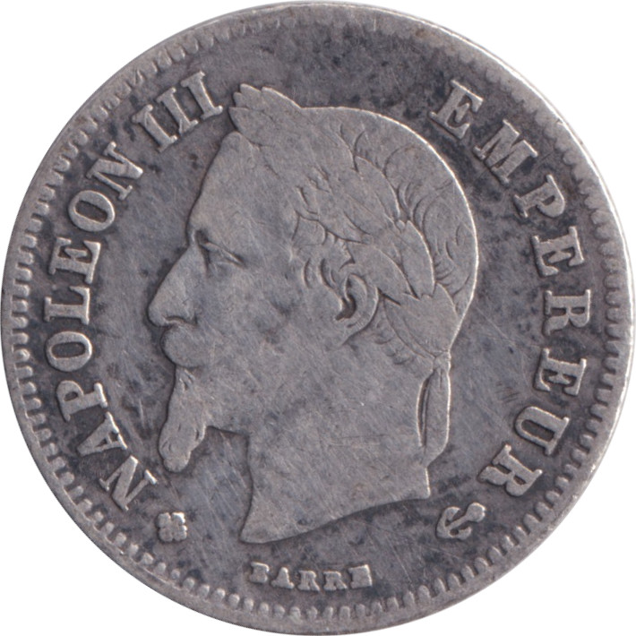 20 centimes argent - Napoléon III - Tête laurée - Petit module