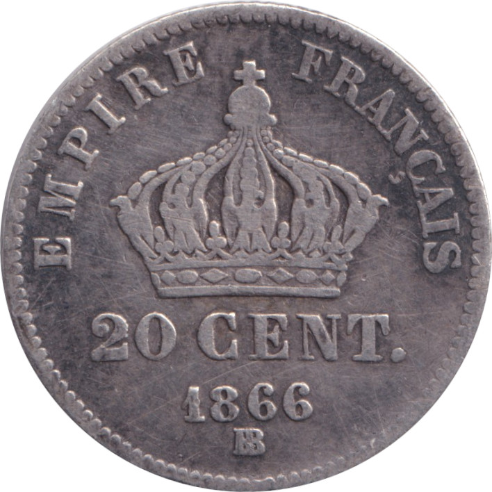 20 centimes silver - Napoléon III - Tête laurée - Petit module