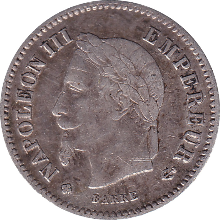 20 centimes silver - Napoléon III - Tête laurée - Grand module