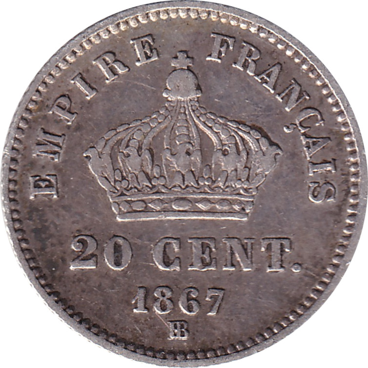 20 centimes silver - Napoléon III - Tête laurée - Grand module