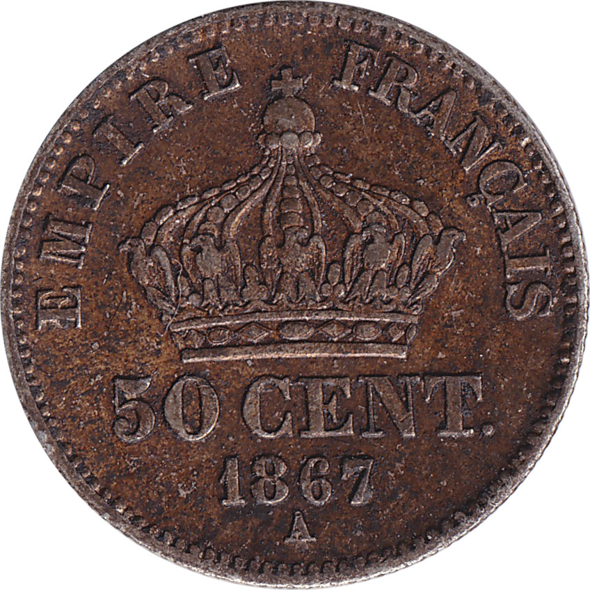 50 centimes argent - Napoléon III - Tête laurée